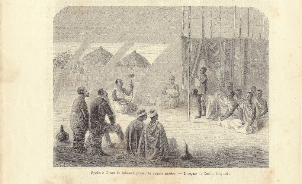 Speke e Grant in udienza presso la regina madre. Illustrazione …