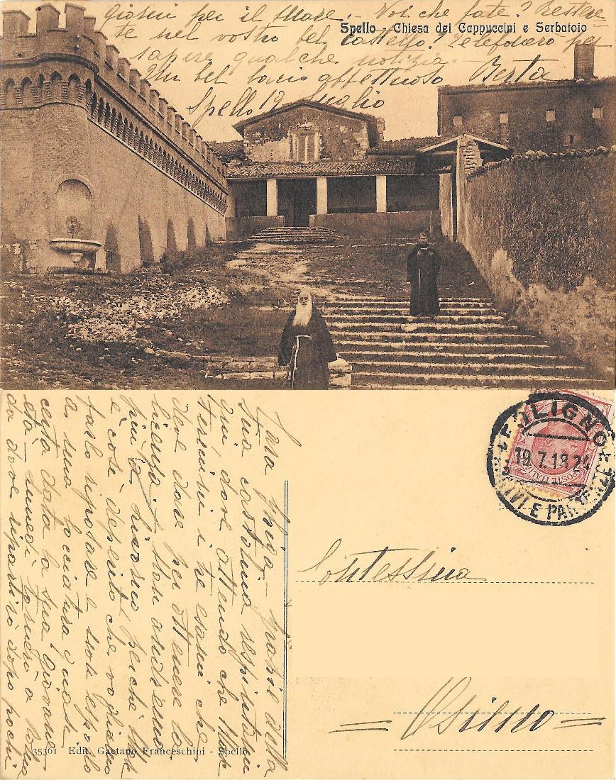 Spello. Chiesa dei Cappuccini e Serbatoio. Viaggiata 1918