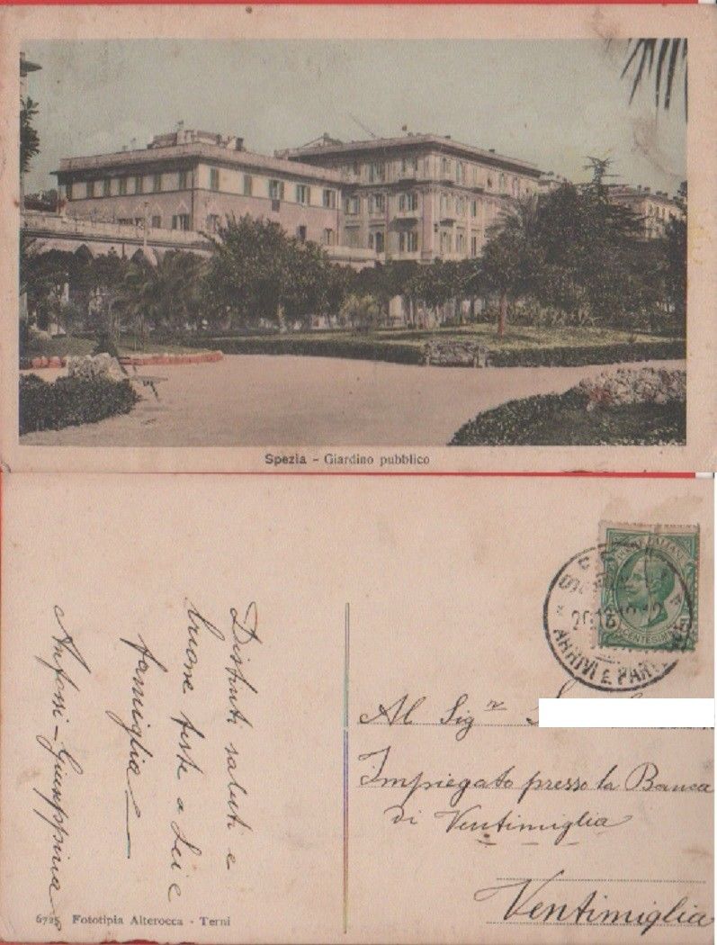 Spezia. Giardino pubblico. Viaggiata 1918