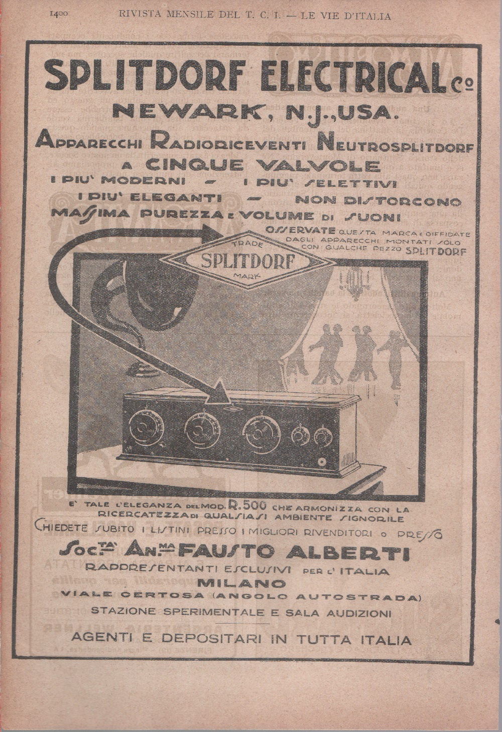 Splitdorf Electrical. Apparecchi radioriceventi a cinque valvole. Advertising 1926