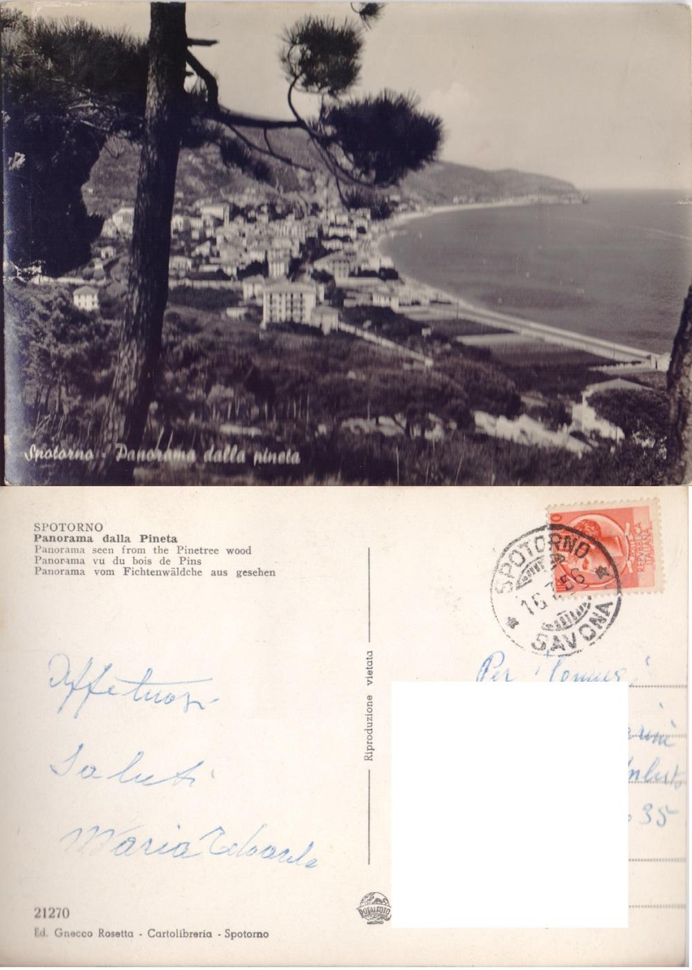 Spotorno. Panorama dalla pineta. Viaggiata 1956