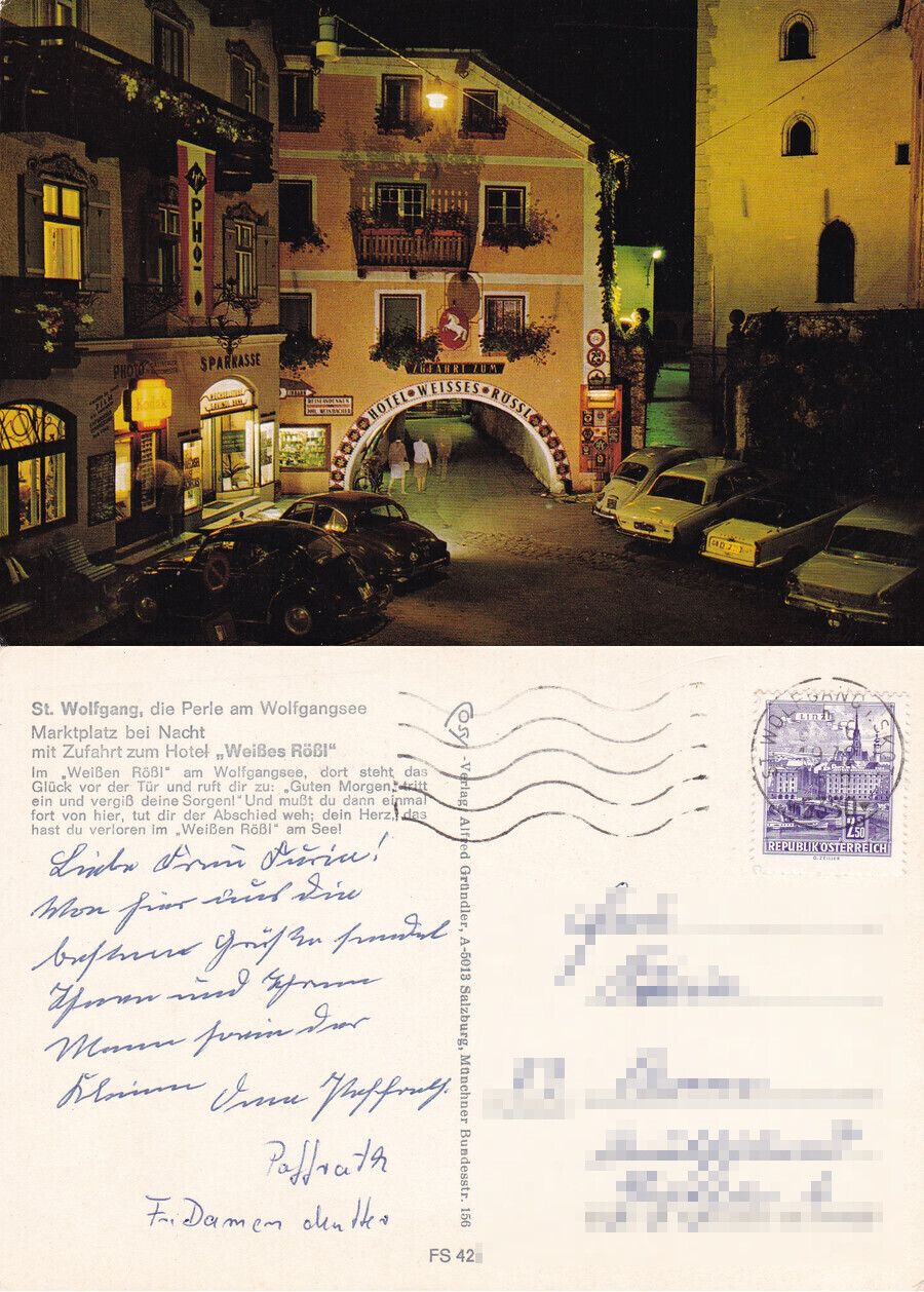 St. Wolfagang, Marktplatz bei Nacht. Viaggiata 1972