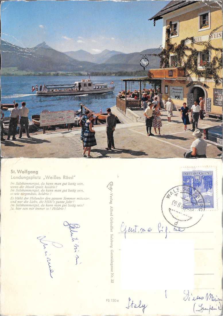 St. Wolfgang. Landungplatz Weisses Rossl. Viaggiata 1960