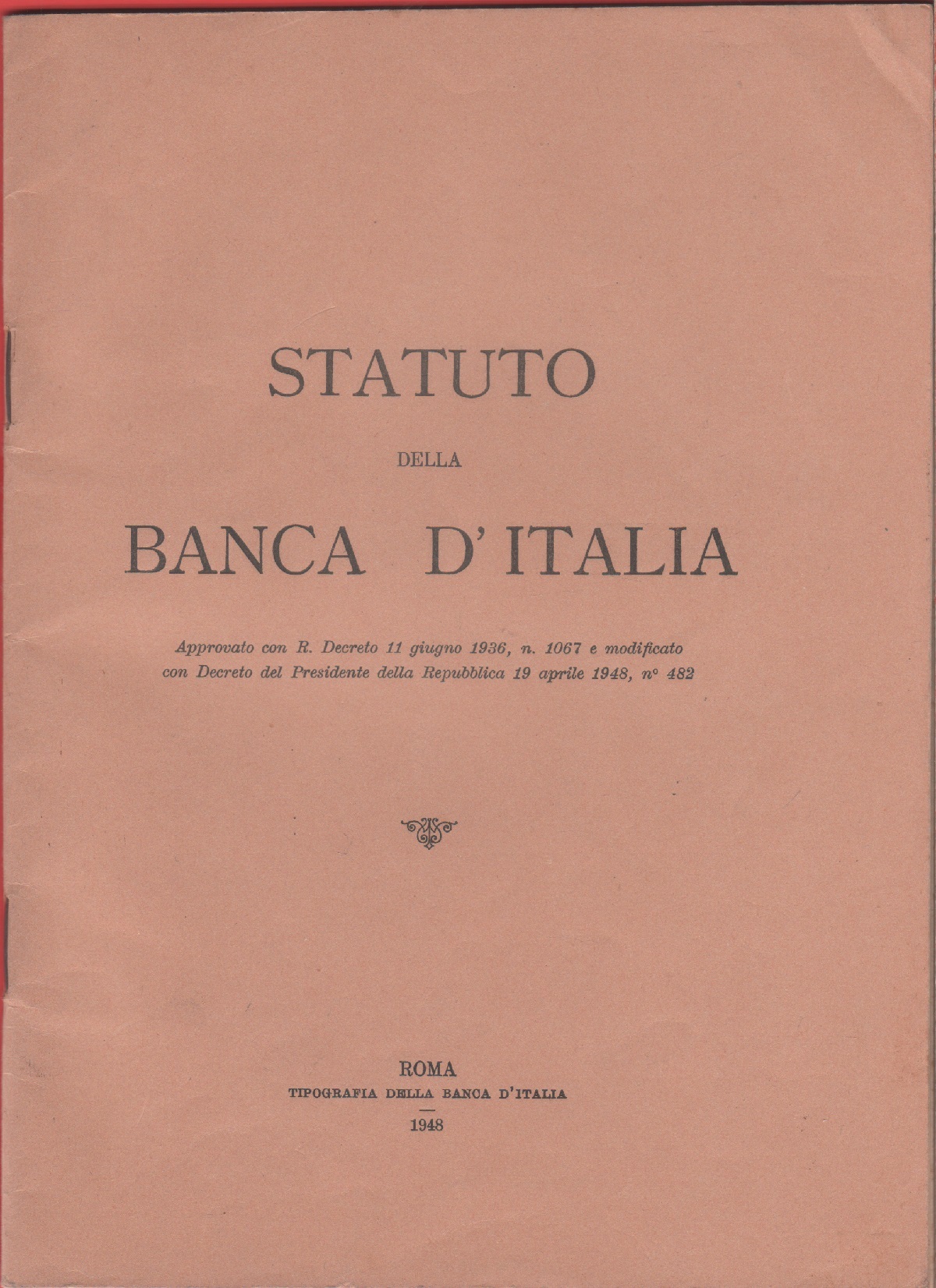 Statuto della Banca d'Italia. 1948