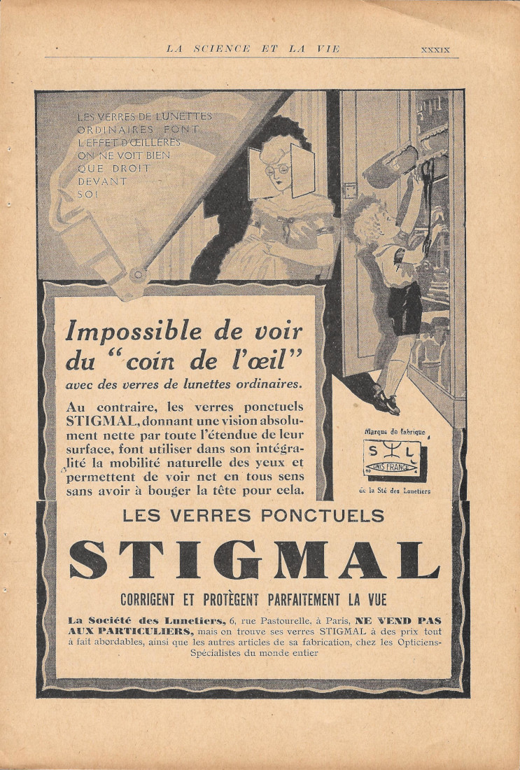 Stigmail corrigent et protegent parfaitement la vue - Advertising 1929