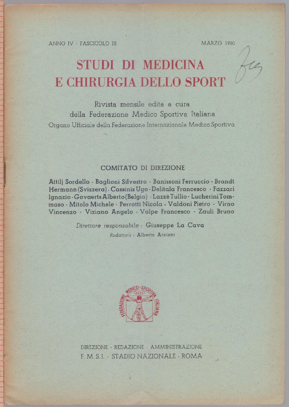 Studi di Medicina e Chirurgia dello Sport Anno IV Fascicolo …