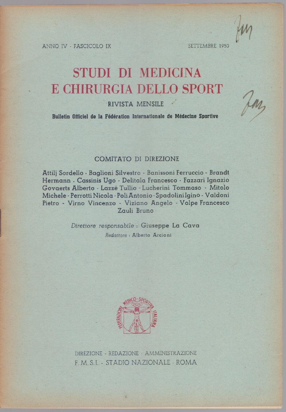 Studi di Medicina e Chirurgia dello Sport Anno IV Fascicolo …