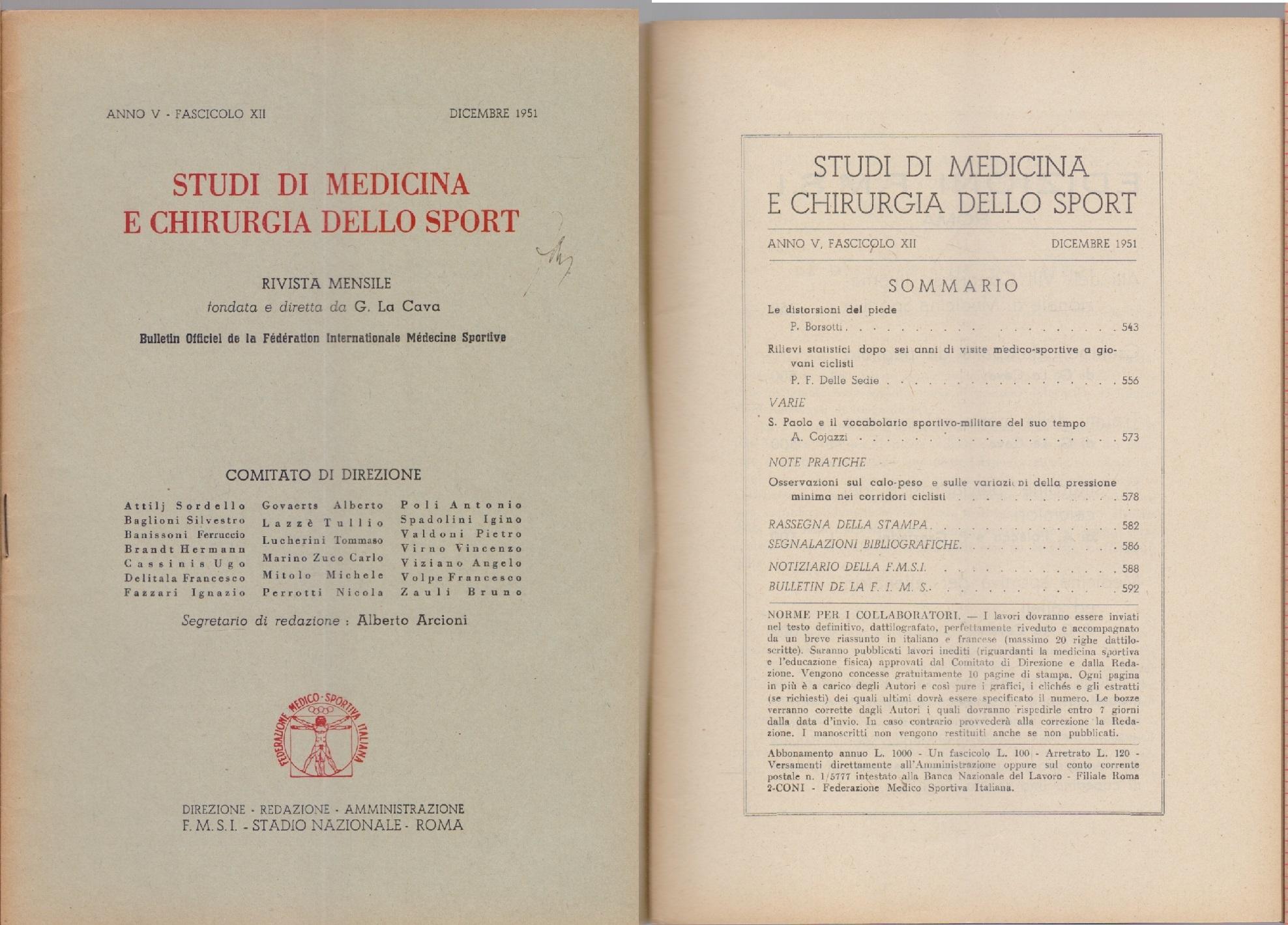 Studi di Medicina e Chirurgia dello Sport Anno V Fascicolo …