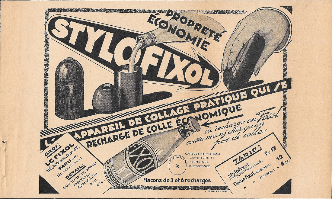 Stylofixol l'appareil de collage pratique - Advertising 1932