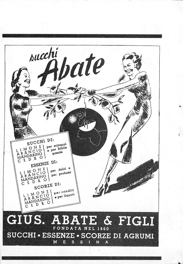 Succhi Abate. Messina. Succhi, essenze, scorze di agrumi. Advertising 1938