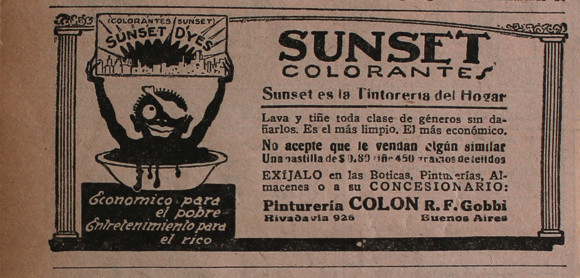 Sunset Colorantes - Advertising 1922