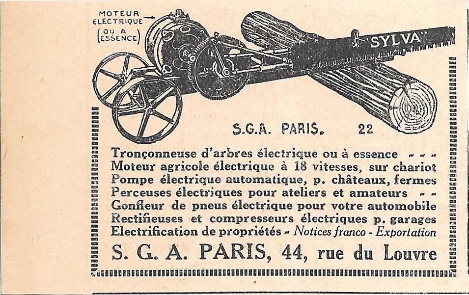 Sylva, tronconneuse d'arbres. SGA Paris Pubblicita 1923