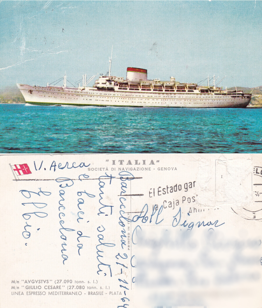 T/n. Augustus e Giulio Cesare. Italia di Navigazione. Viaggiata