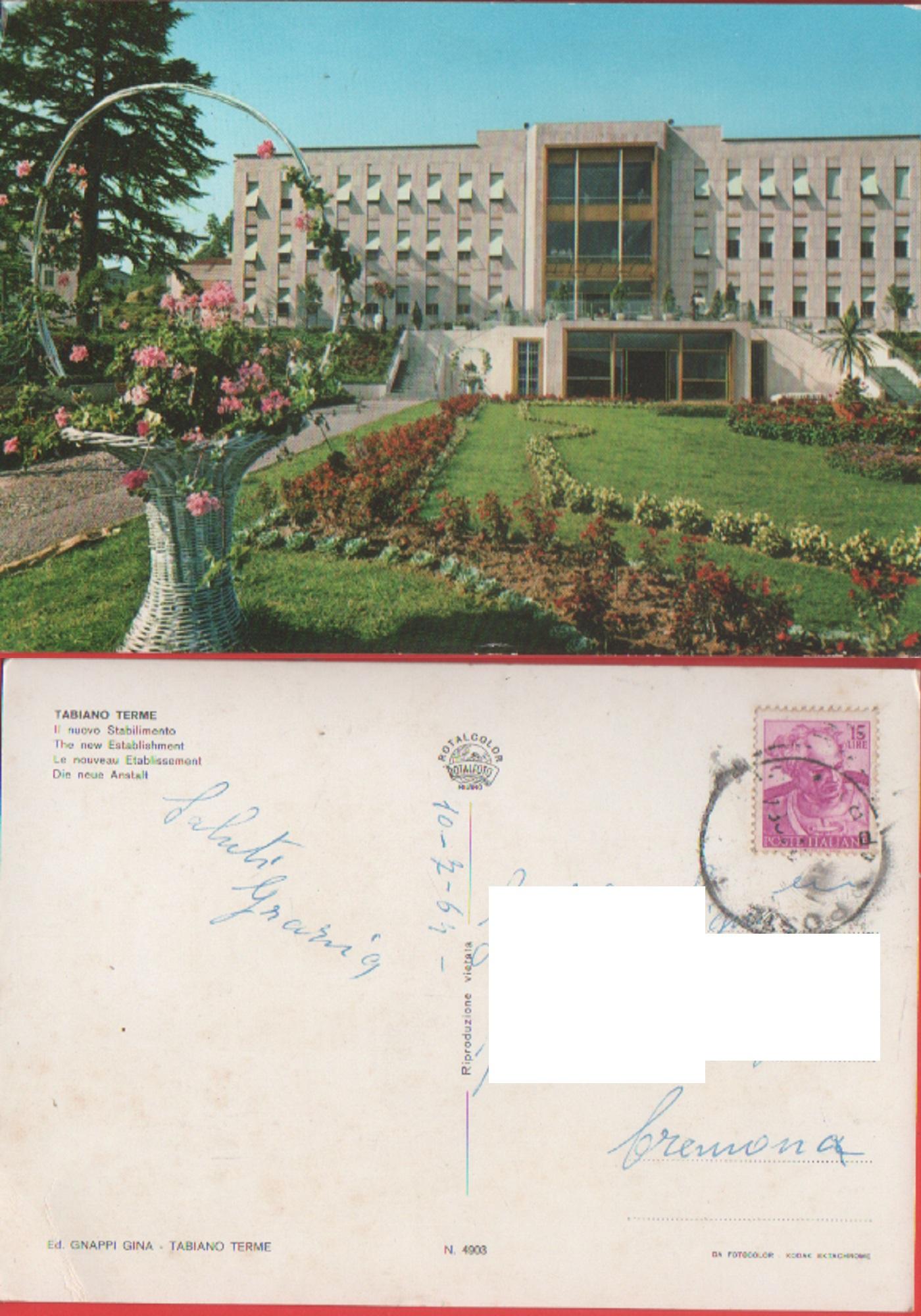 Tabiano Terme. Viaggiata 1964