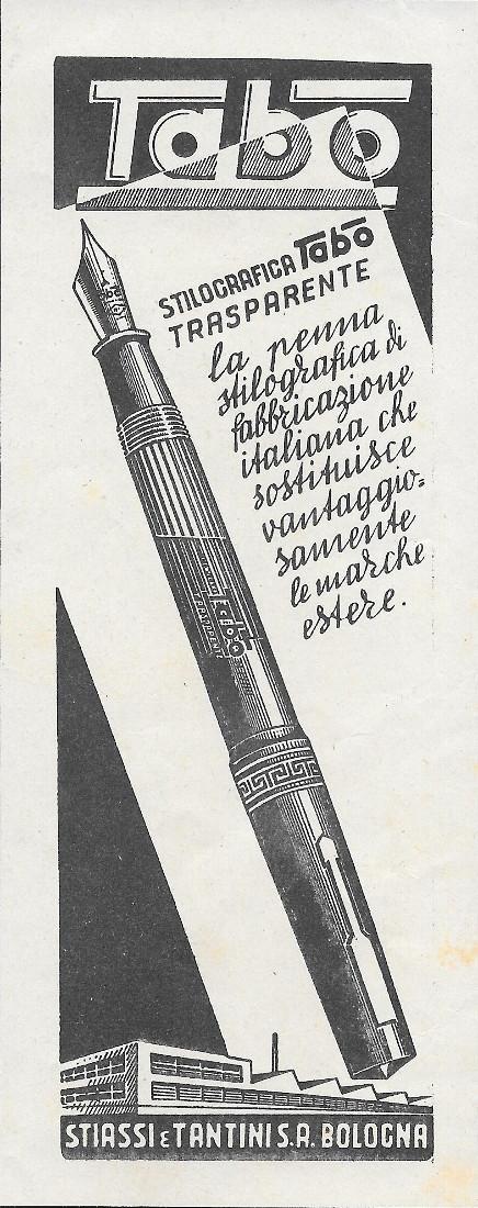 Tabo, Stilografica trasparente. Advertising 1943