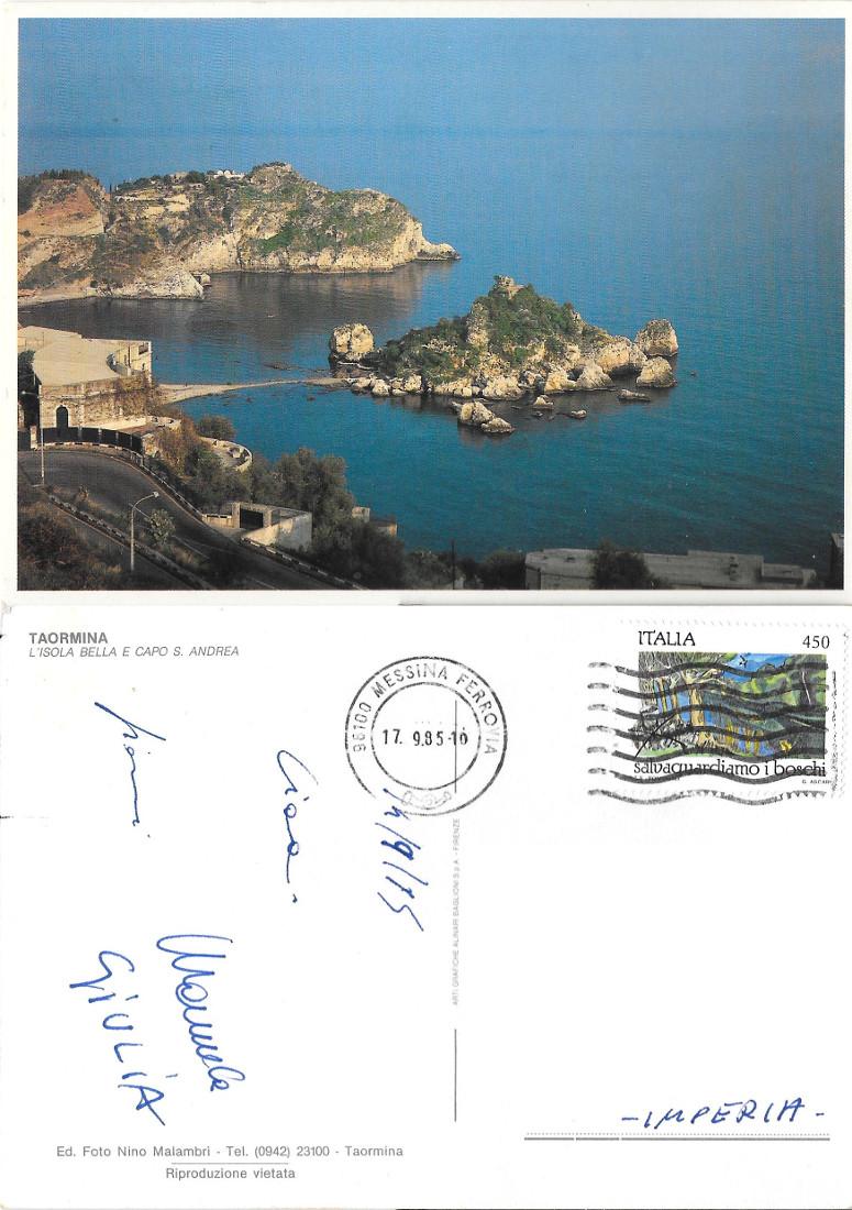 Taormina. L'Isola Bella e capo S. Andrea. Viaggiata 1975