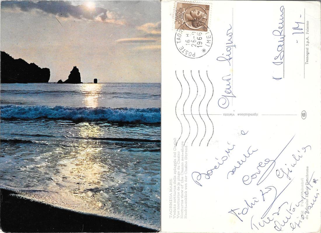 Taormina Mare. Veduta notturna della spiaggia del Casinò. Viaggiata 1966