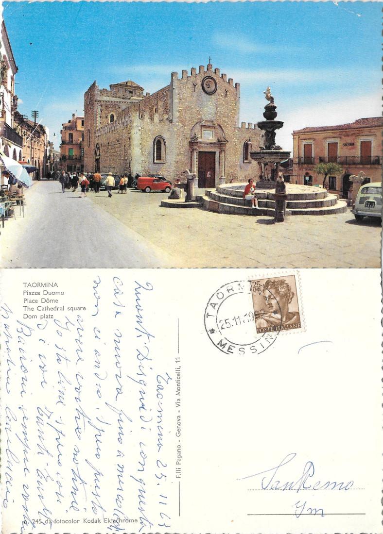 Taormina. Piazza Duomo. Viaggiata 1963