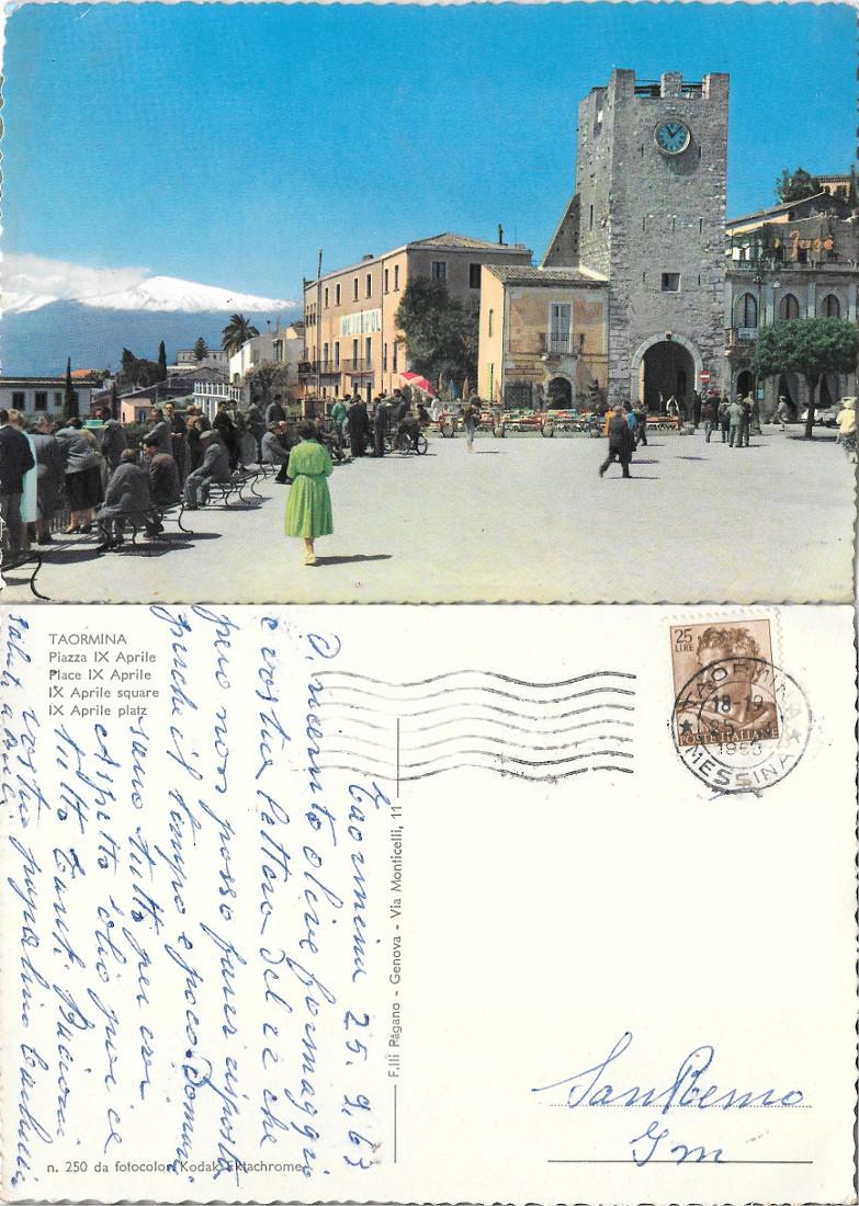Taormina. Piazza IX Aprile. Viaggiata 1963