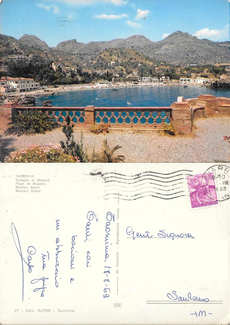 Taormina. Spiaggia di Mazzarò. Viaggiata 1963