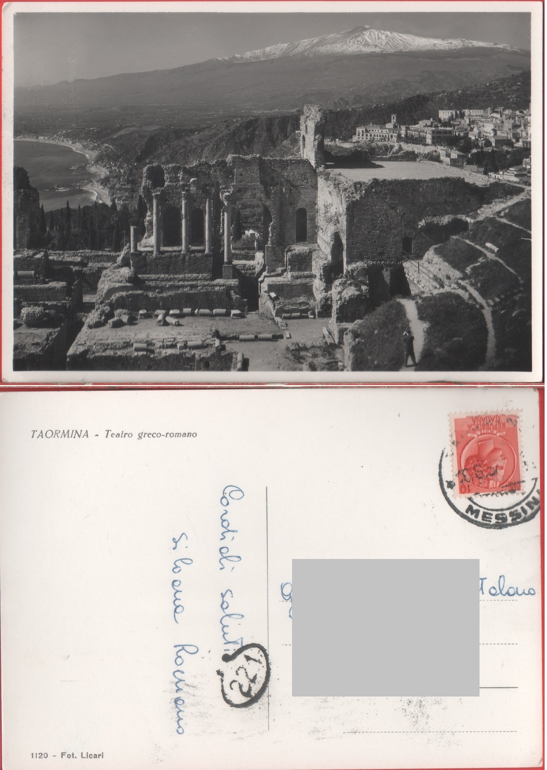Taormina. Teatro greco-romano. Viaggiata 1957
