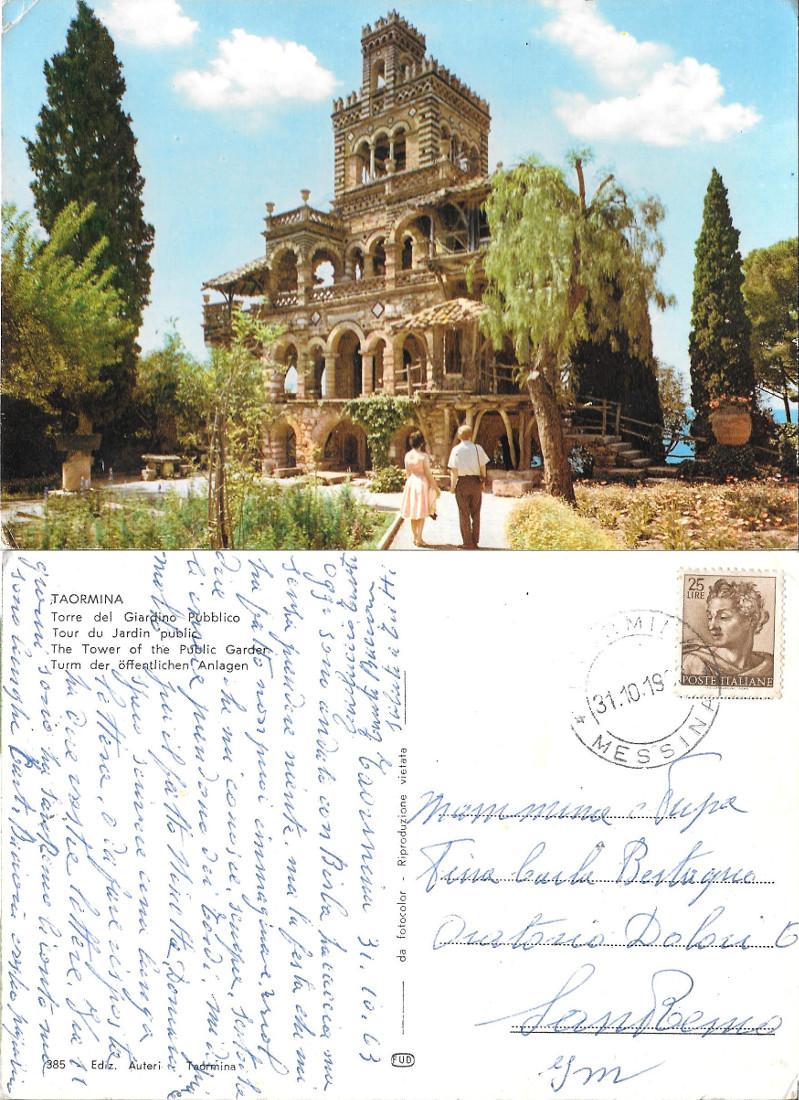 Taormina. Torre del Giardino Pubblico. Viaggiata 1963