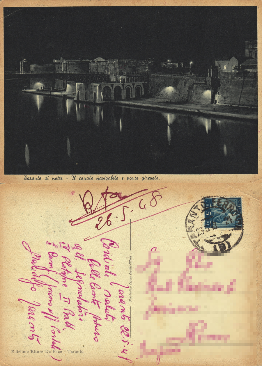 Taranto di notte. Il canale navigabile e ponte girevole. Viaggiata …