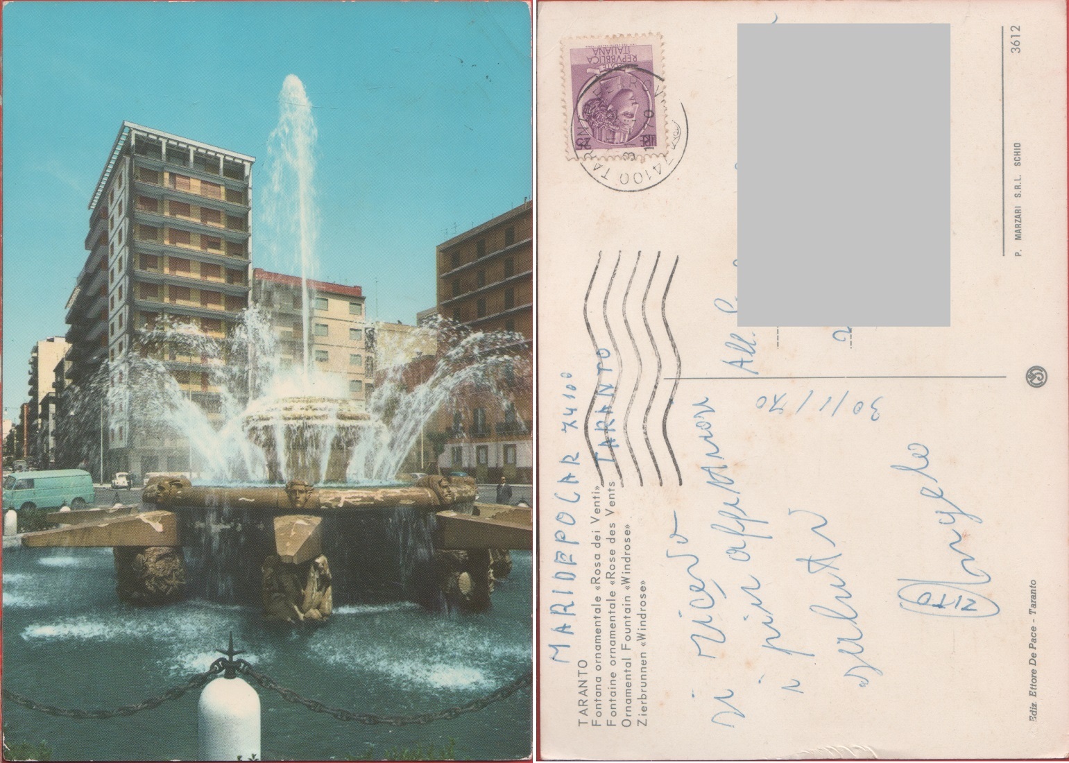 Taranto. Fontana Ornamentale "Rosa dei Venti". Viaggiata 1970