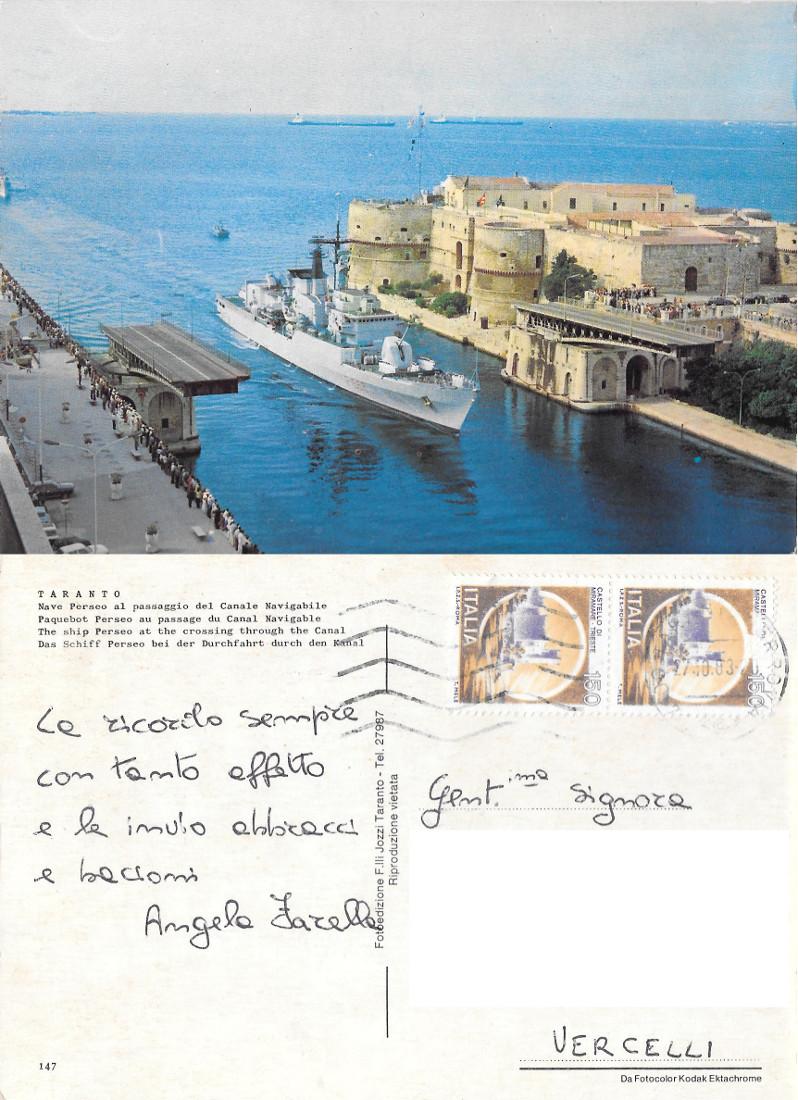 Taranto. Nave Perseo al passaggio del Canale Navigabile.. Viaggiata 1983