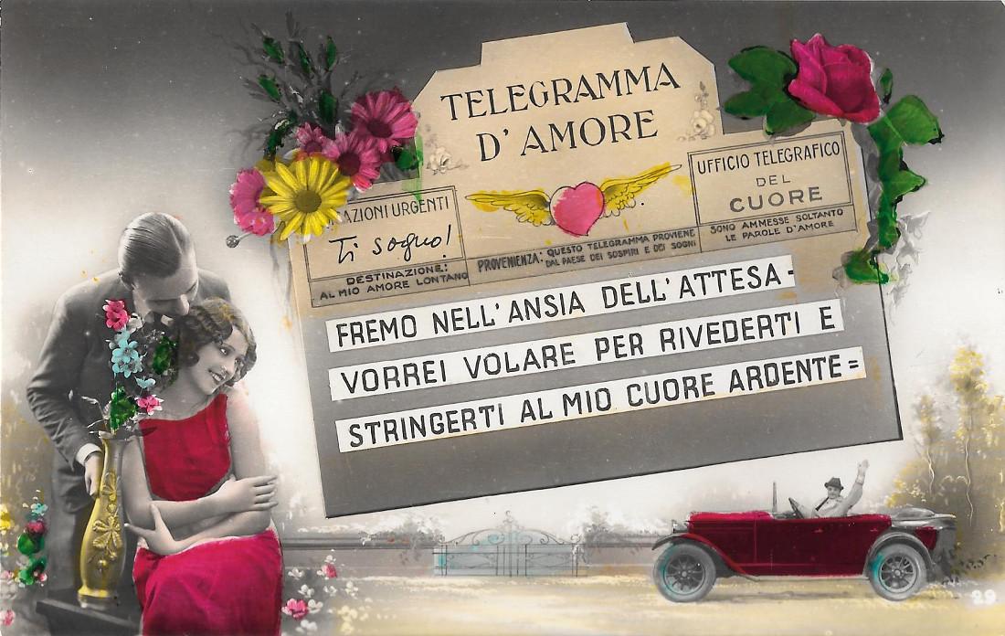 Telegramma d'amore. Fremo nell'ansia... Non viaggiata, originale 1942