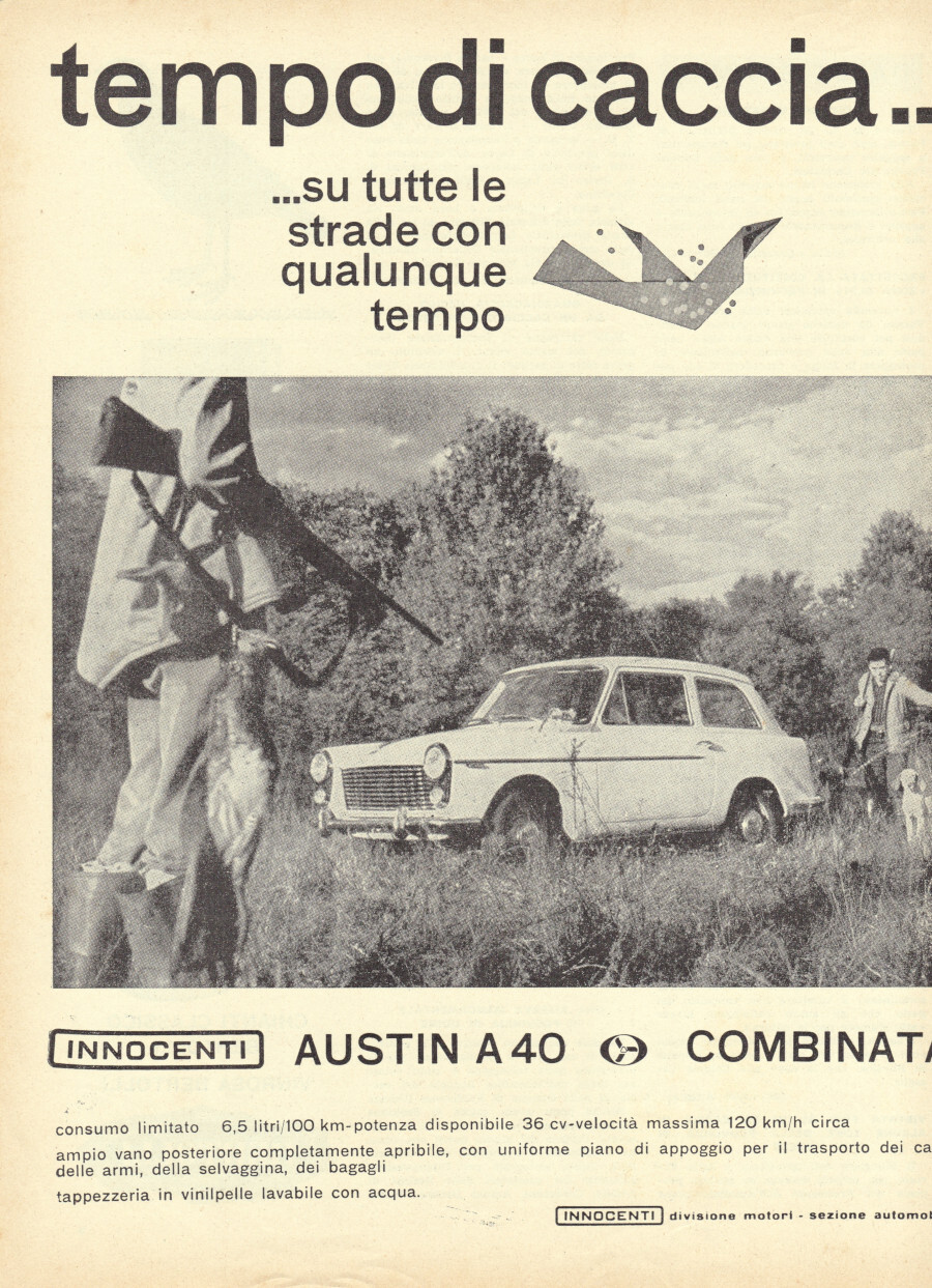 Tempo di caccia... Austin A40 Combinata. Advertising 1962