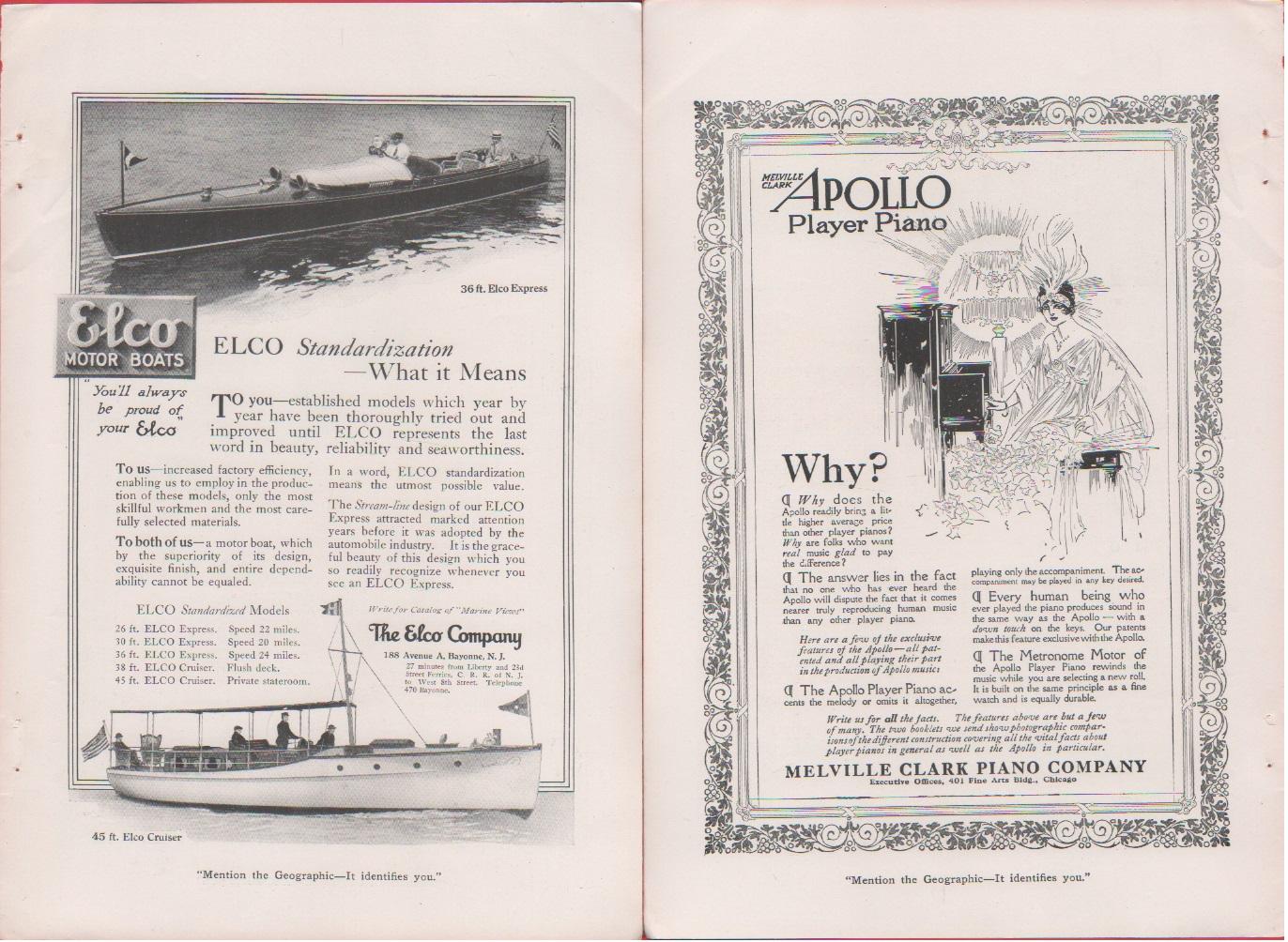 The Elco Company.Bayonne/Melville Clark Piano Co. Chicago. Pubblicità 1914