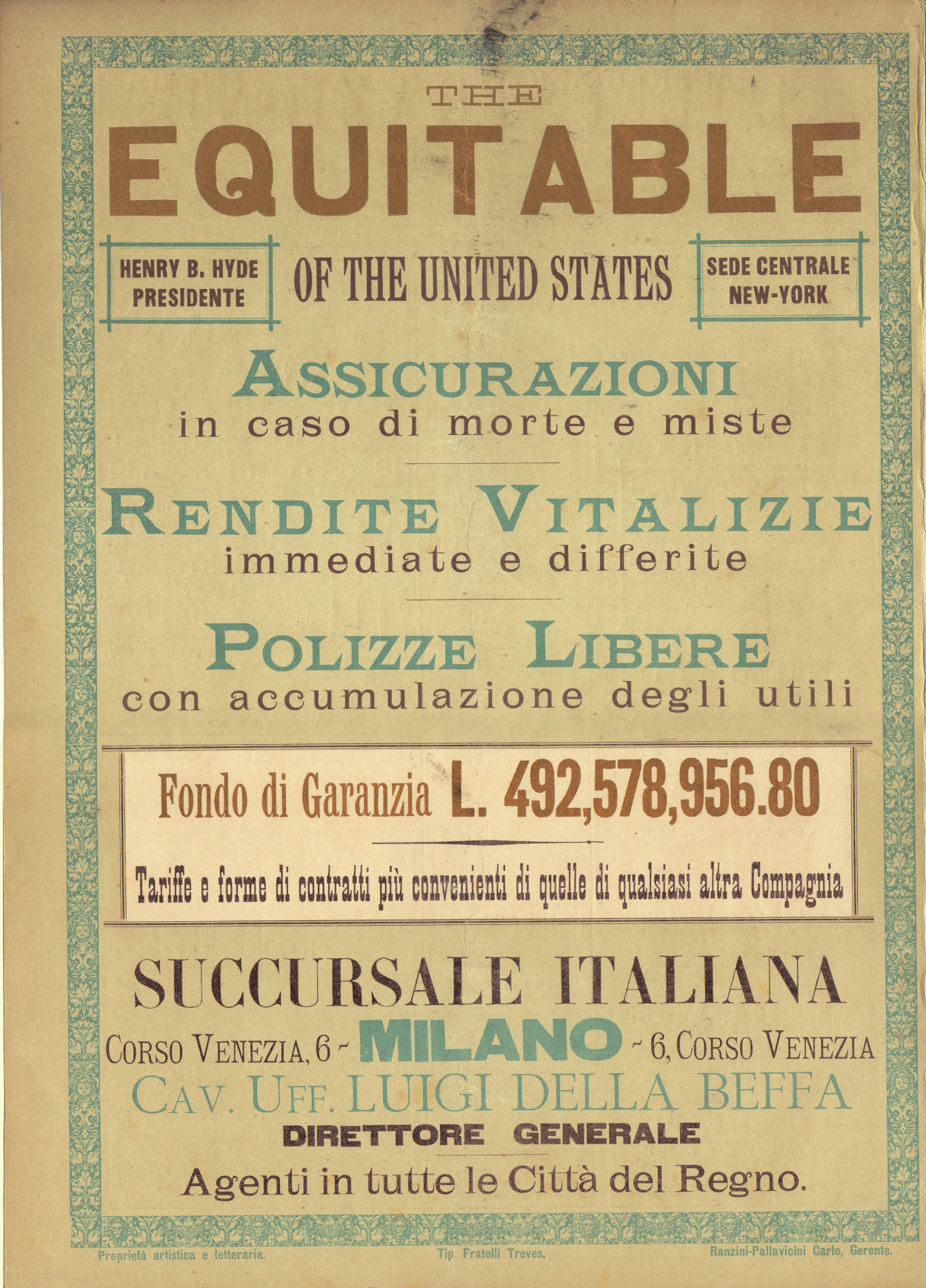 The Equitable of the United States. Assicurazioni, rendite vitalizie. Advertising …