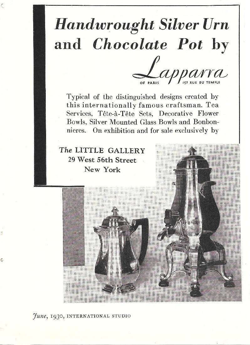 The Little Gallery, New York. Lapparra, silver urn and chocolade …