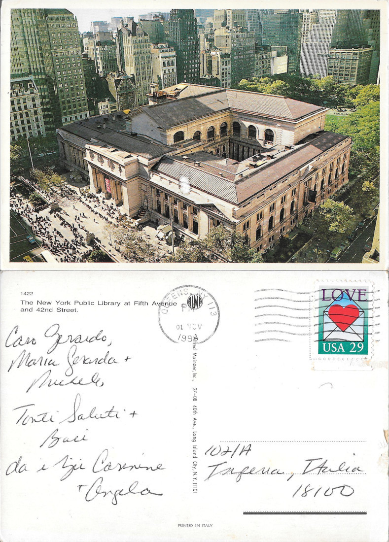 The New York Public Library at Fifth Avenue. Viaggiata 1994