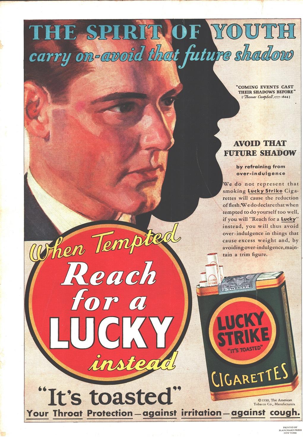 The spirit of youth. Lucky Strike. Pubblicità 1930