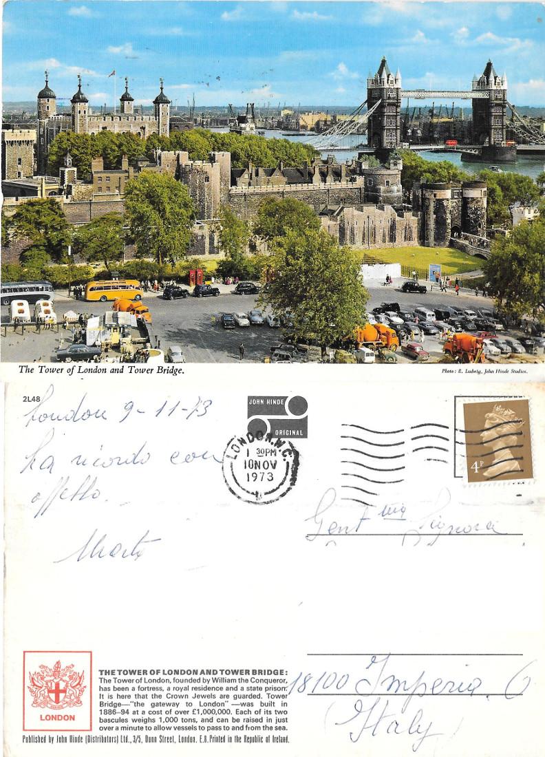 The Tower of London and Tower Bridge. Viaggiata 1973