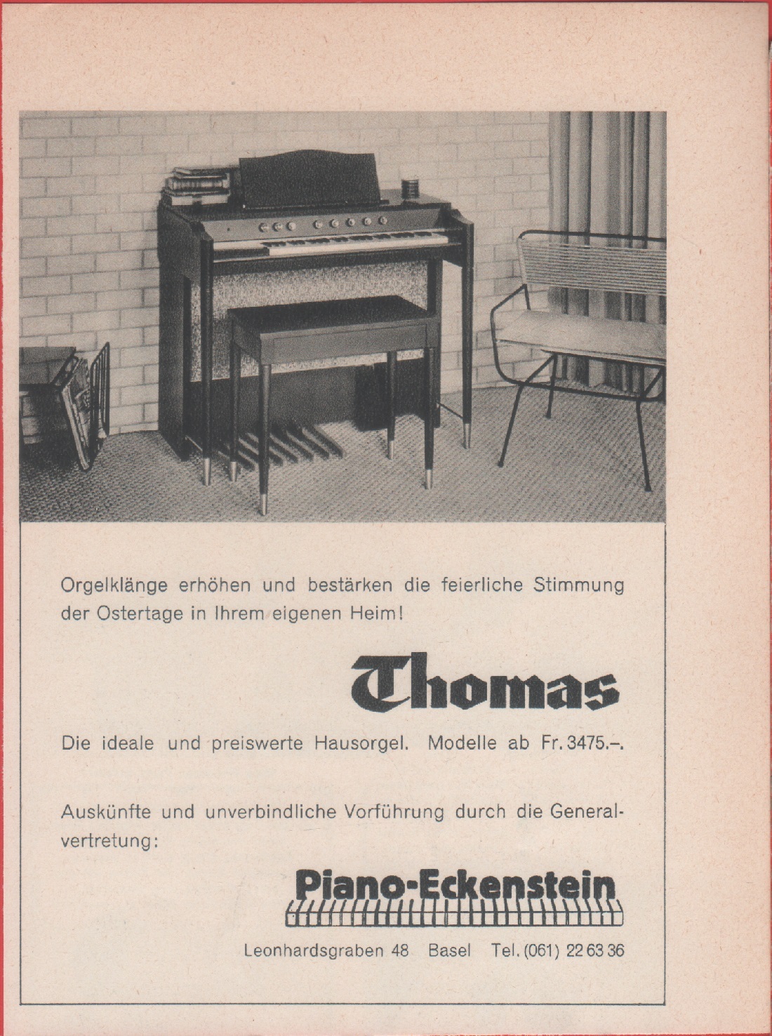 Thomas piano. Advertising 1958