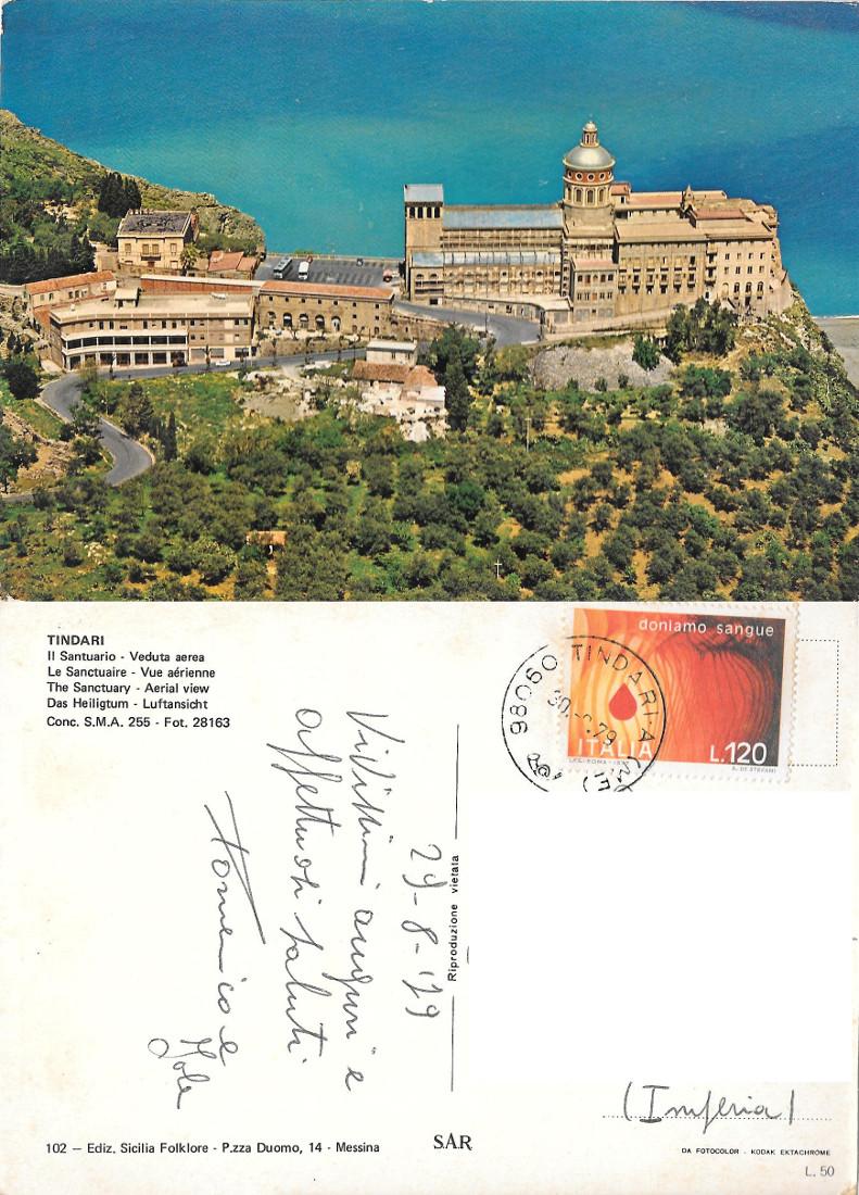 Tindari (ME). Il santuario. Veduta aerea. Viaggiata 1979