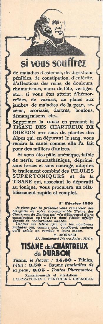 Tisane des Chartreux du Durbon. Pubblicita 1932