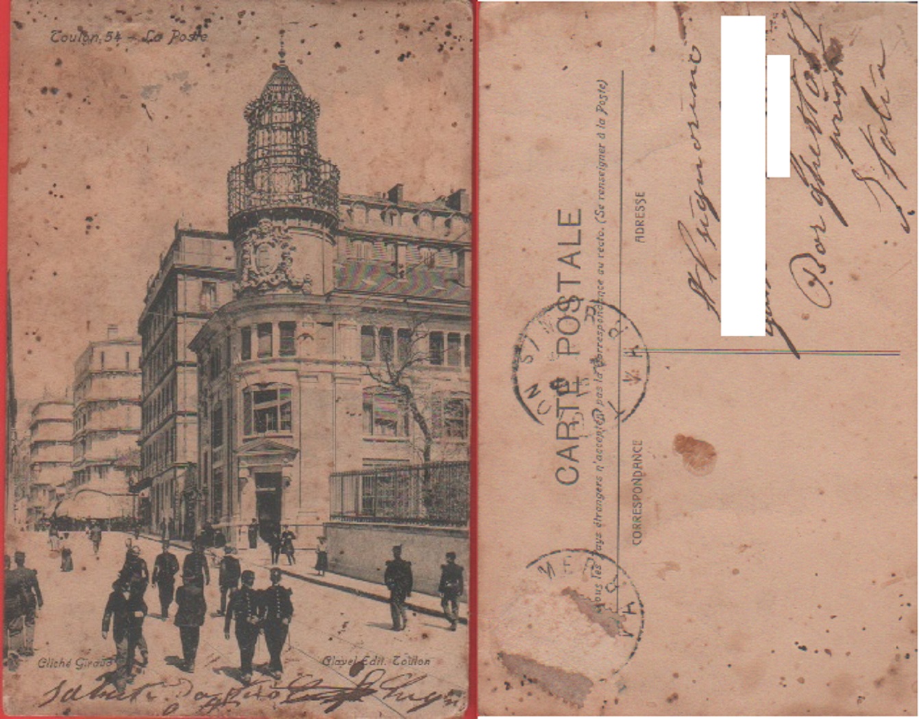 Tolone. La poste - Animata, militari. Viaggiata