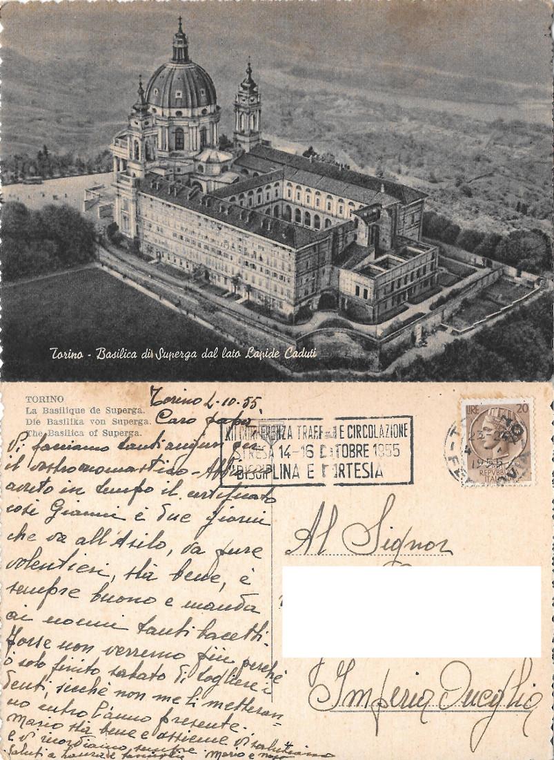 Torino. Basilica di Superga dal lato Lapide Caduti. Viaggiata 1955