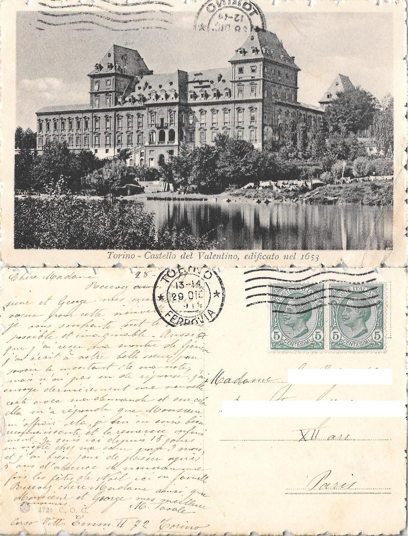 Torino. Castello del Valentino edificato nel 1653. Viaggiata 1919