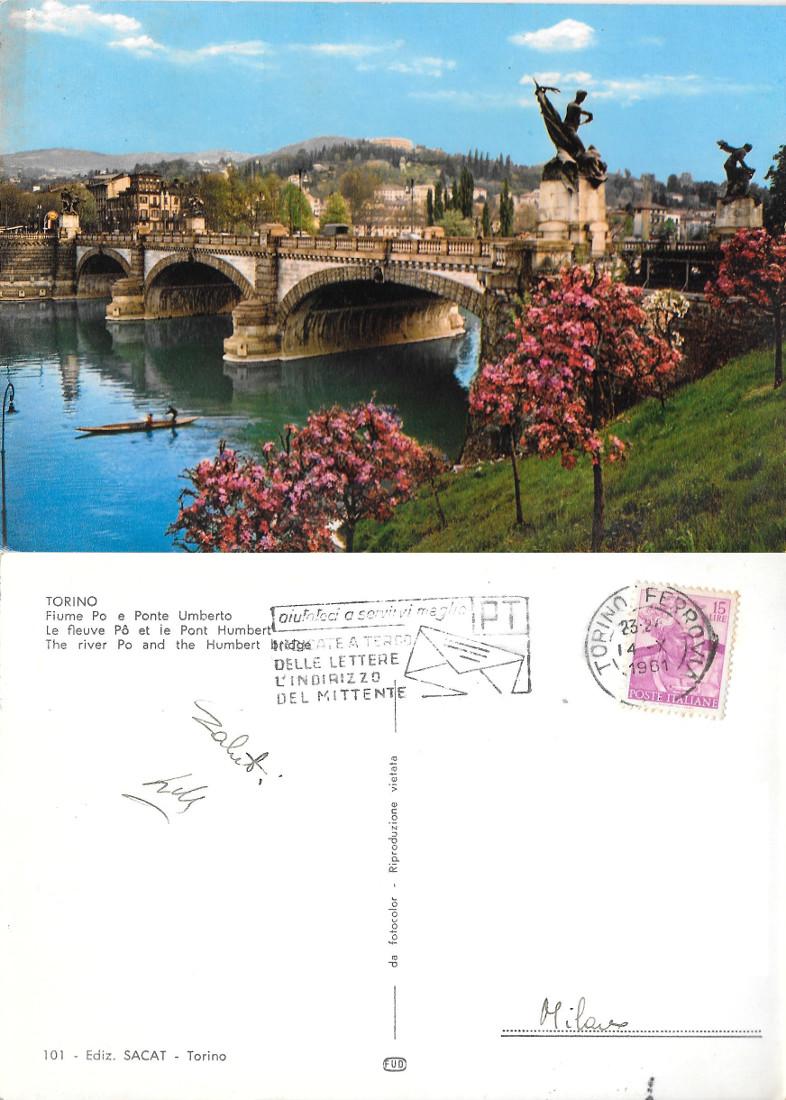 Torino. Fiume Po e Ponte Umberto. Viaggiata 1961