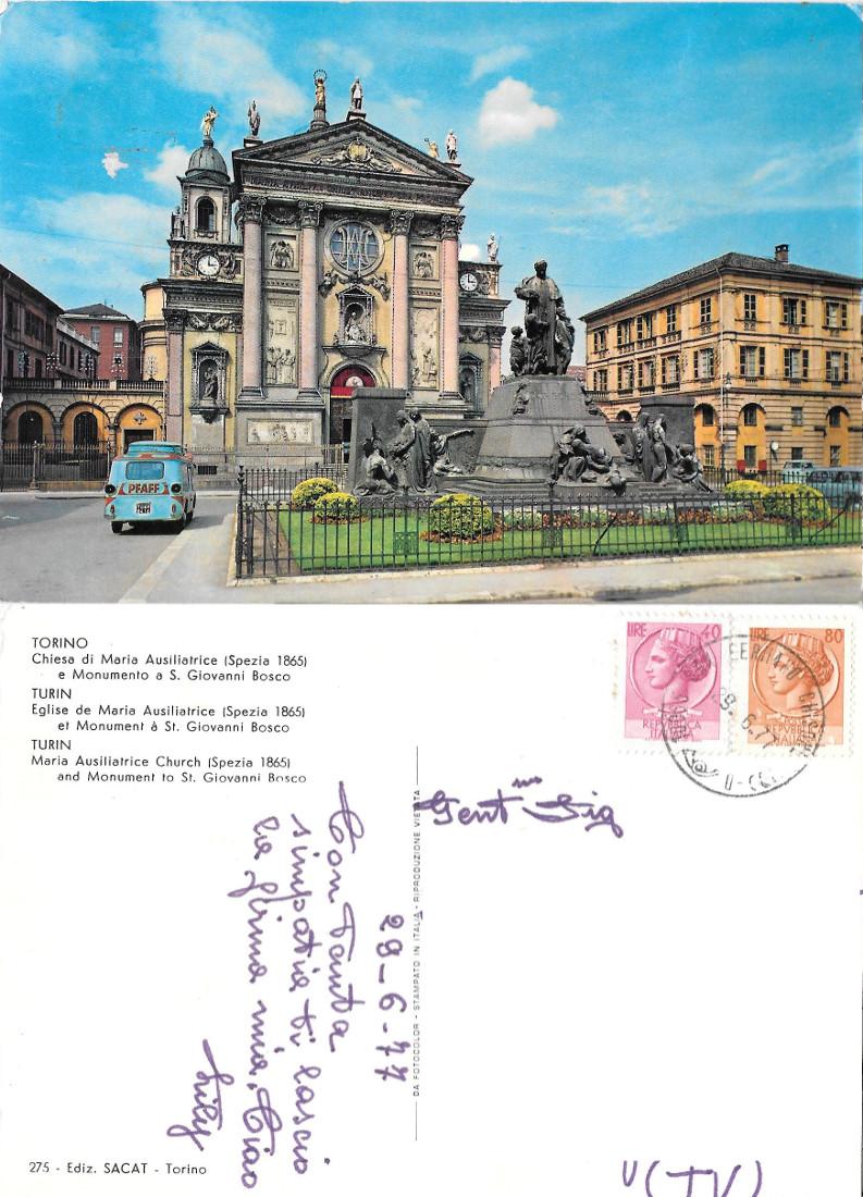 Torino. Maria Ausiliatrice e monumento a don Bosco. Viaggiata 1977. …