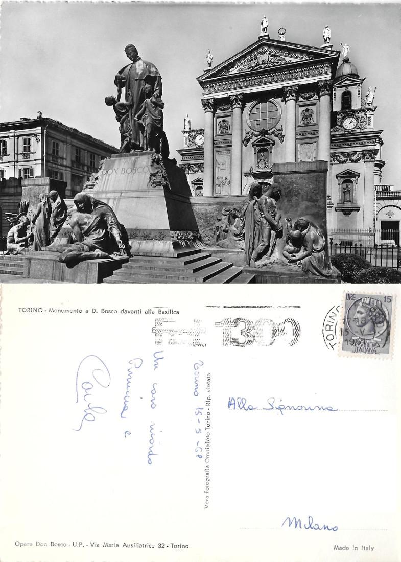 Torino. Monumento a don Bosco davanti alla Basilica. Viaggiata 1961