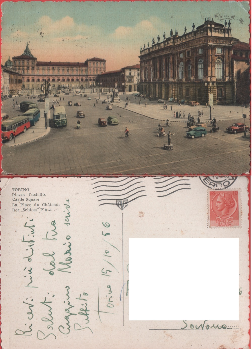 Torino. Piazza Castello. Viaggiata 1956