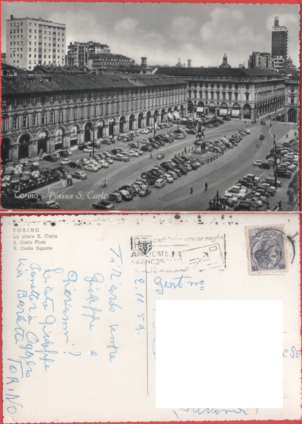 Torino. Piazza S. Carlo. Viaggiata 1959