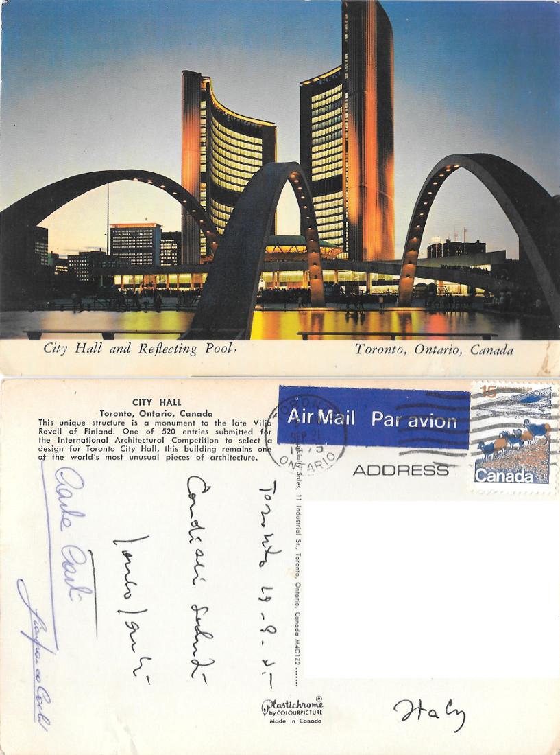 Toronto. City Hall and Reflectin Pool. Viaggiata 1975