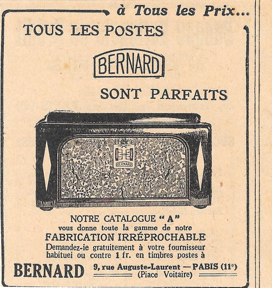 Tous les postes Bernard sont parfait. Pubblicita 1930